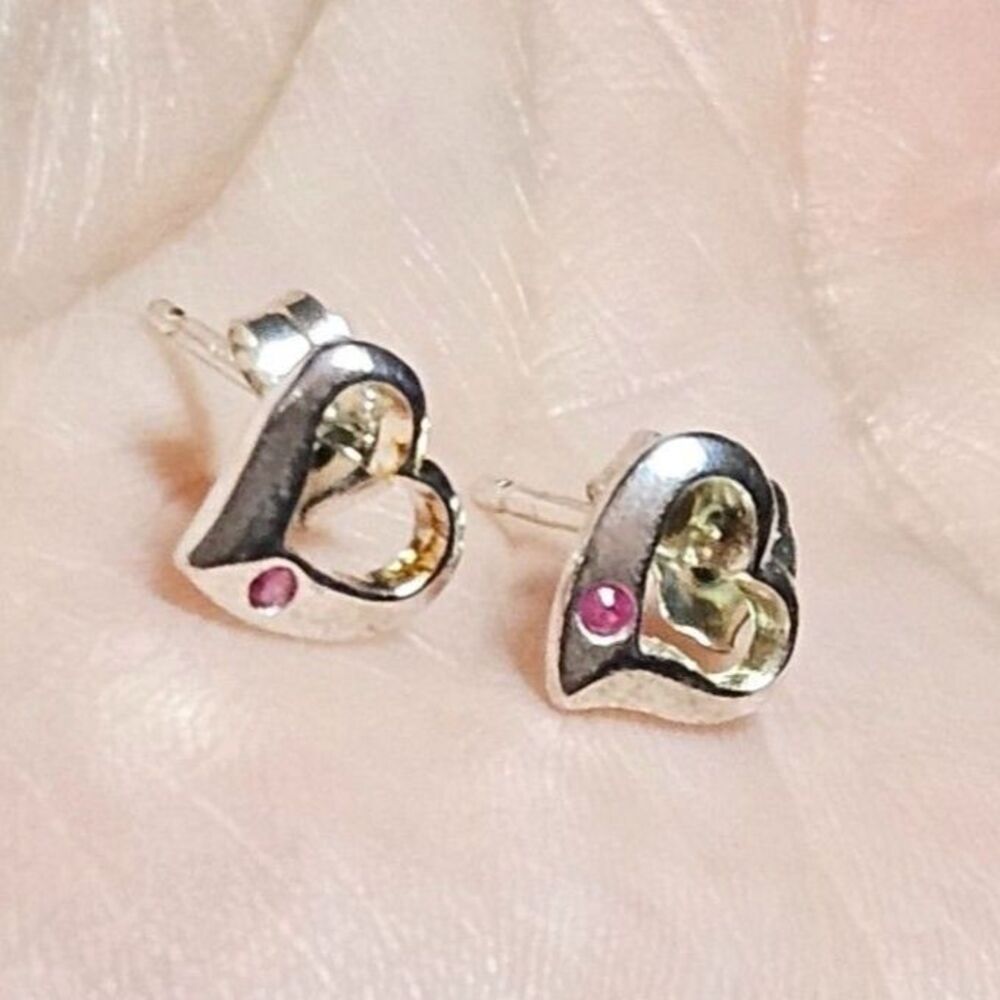 Sterling Silver Open Heart Earrings With Pink Morganite